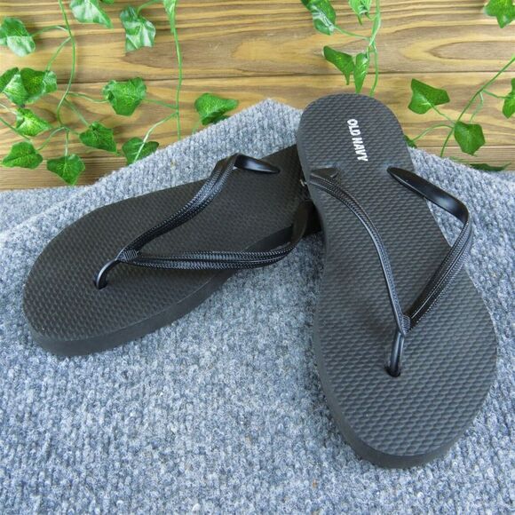 Old Navy‎ Beach Women Flip Flop Sandal Shoes Size 7 Medium Black Synthetic - Picture 1 of 7
